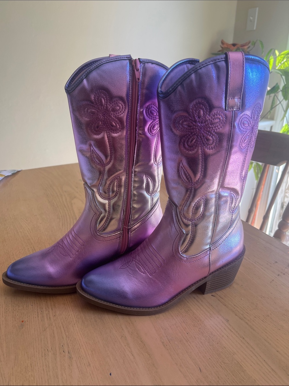Steve Madden Girls Iridescent Purple-Pink Western Boots